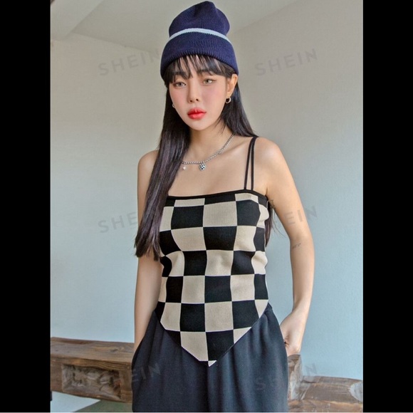 NWOT Checker Pattern Bandana Hem Knit Cami - Picture 4 of 6
